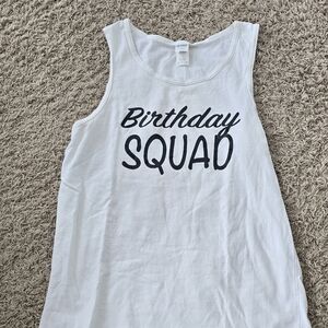 White 'Birthday Squad' Graphic Tank Top